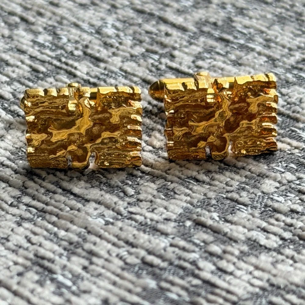 VINTAGE Christian DIOR Rectangle Gold Tone Cufflinks Textured Nugget Brutalist